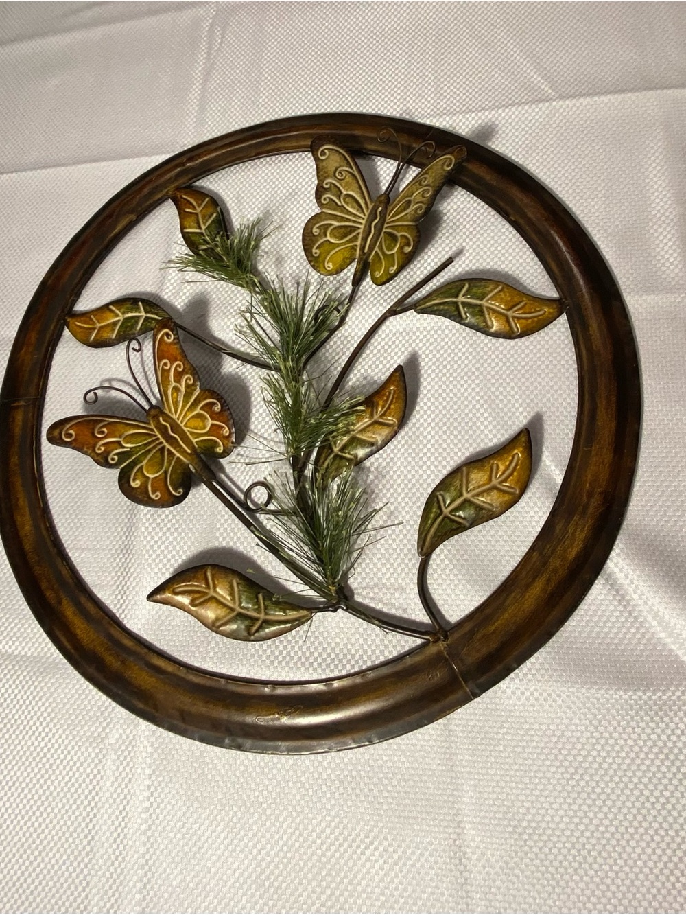 Metal Butterfly Wall Art in Olive Green and Gold